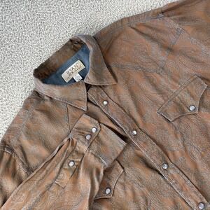 Ryan Michael Pearl Snap Shirt Mens XL Brown Silk Blend Blue Paisley Western